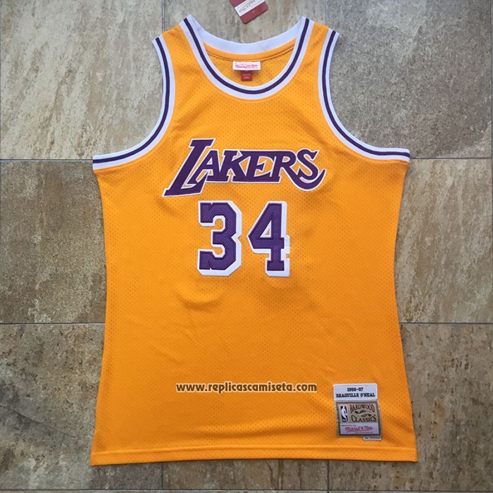 Camiseta Los Angeles Lakers Shaquille O'Neal #34 Mitchell & Ness 1996-97 Amarillo